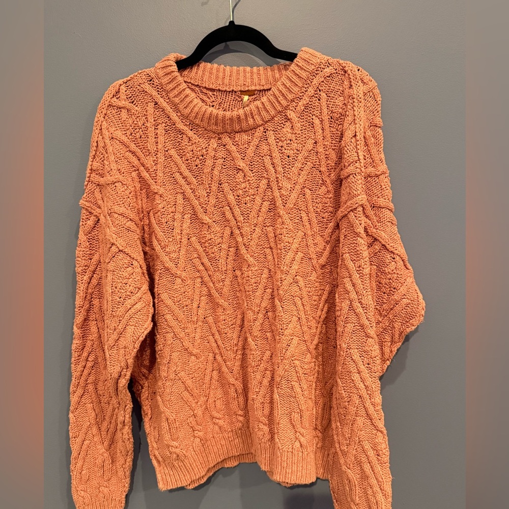 Free People Isla Cableknit Sweater in Pink